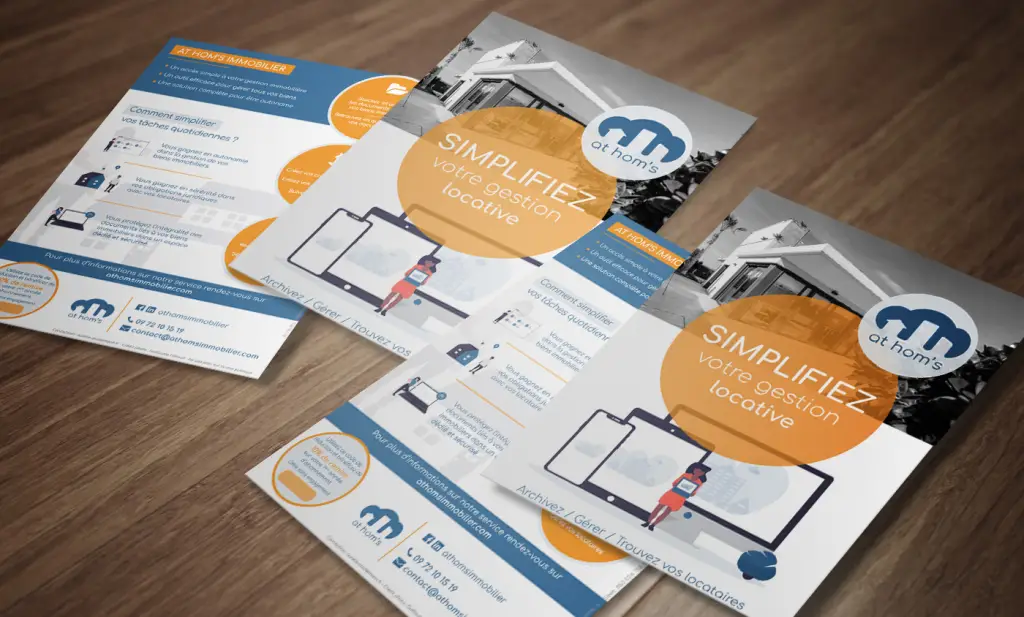 flyer de communication pour AT Homs Immobilier spécialisé en gestion locative
