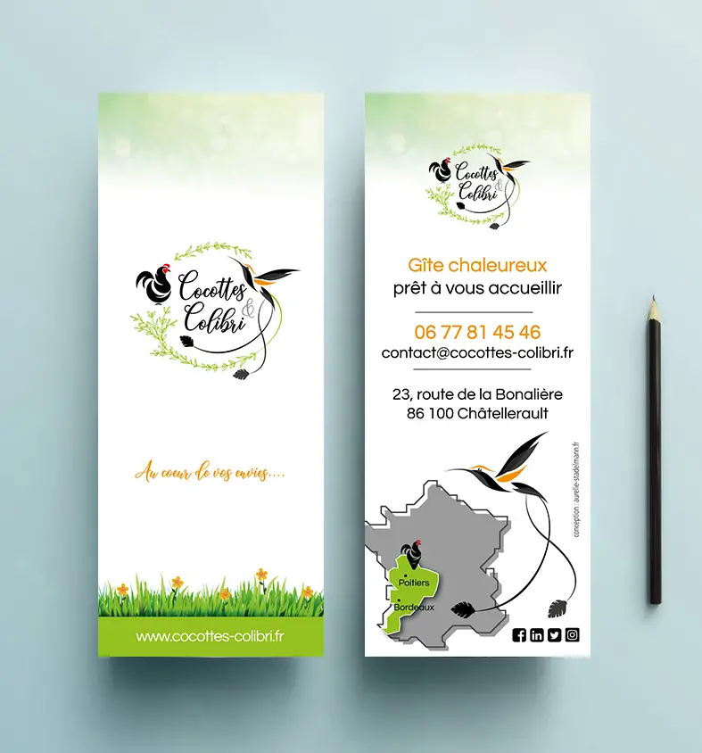 Supports de communication créés pour le gîte Cocottes & Colibri à Châtellerault