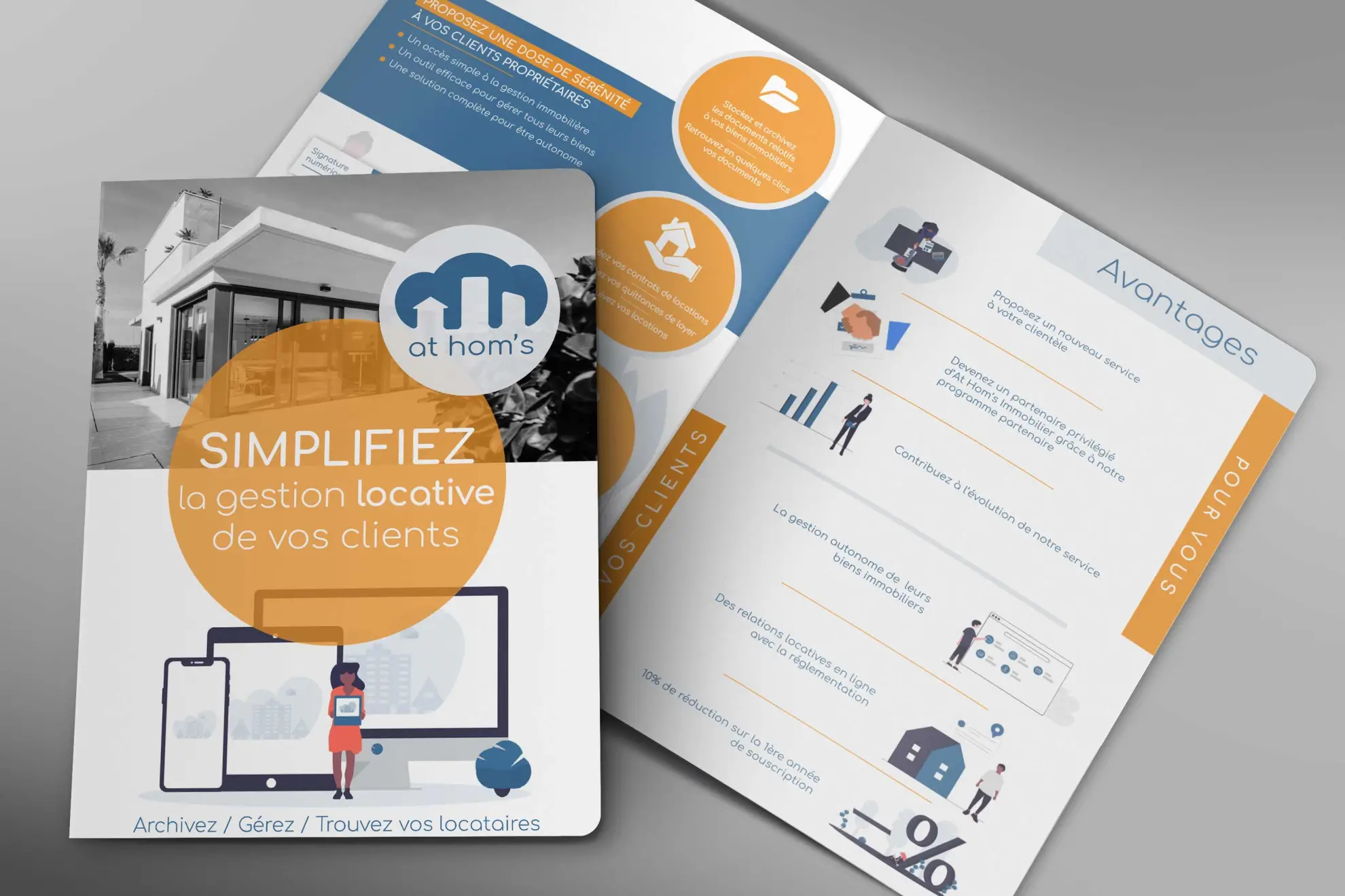 plaquette de communication pour AT Homs Immobilier spécialisé en gestion locative
